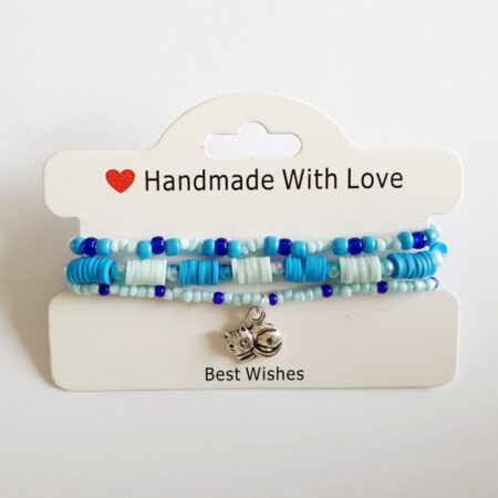 Armband set - blauw met poesjes hanger