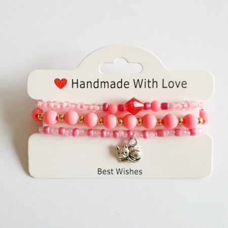 Armband set - roze met poesjes hanger